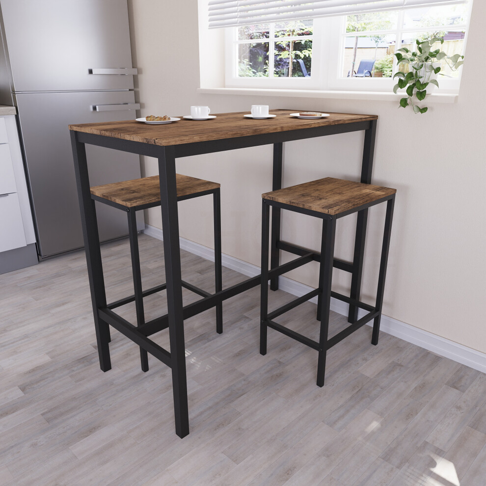 Photos - Dining Table  Roslyn 2 Seater Home Dining Bar & Stool Table Set Brown 3331896(Dark Wood)