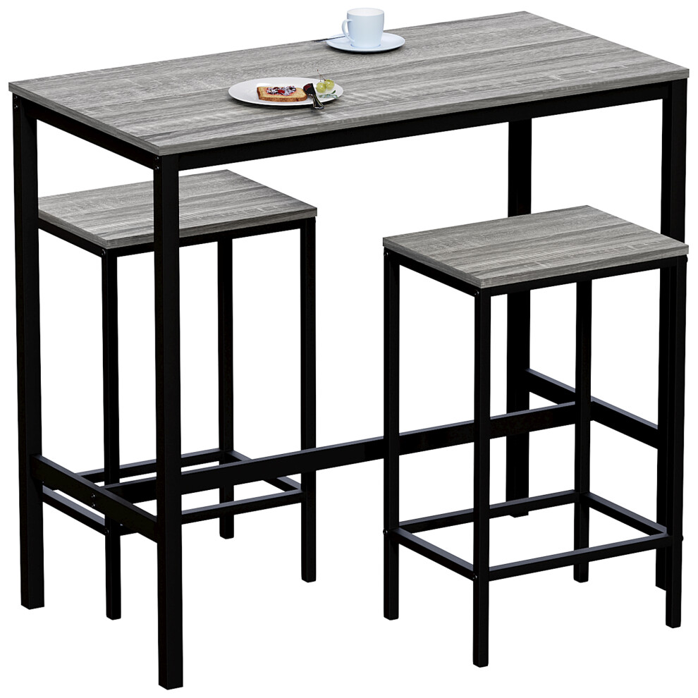 (Grey) Roslyn 2 Seater Home Dining Bar & Stool Table Set