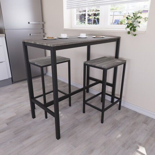 Vida Designs (Grey) Roslyn 2 Seater Home Dining Bar & Stool Table Set