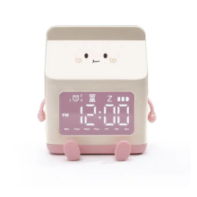 (Pink) Milk Box Shape Clock Children Wake Up Clock