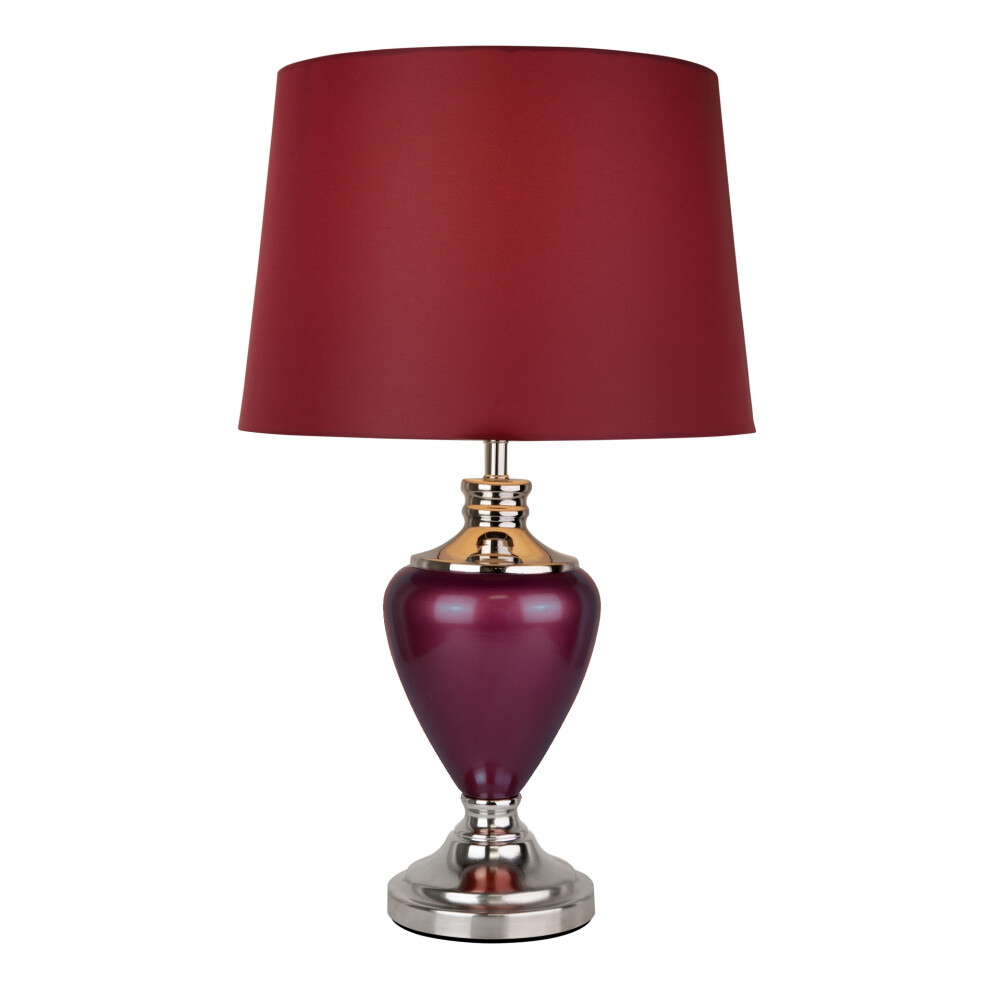 Hepburn Large Ceramic Table Lamp with Shade - Shiny Chrome & Burgundy
