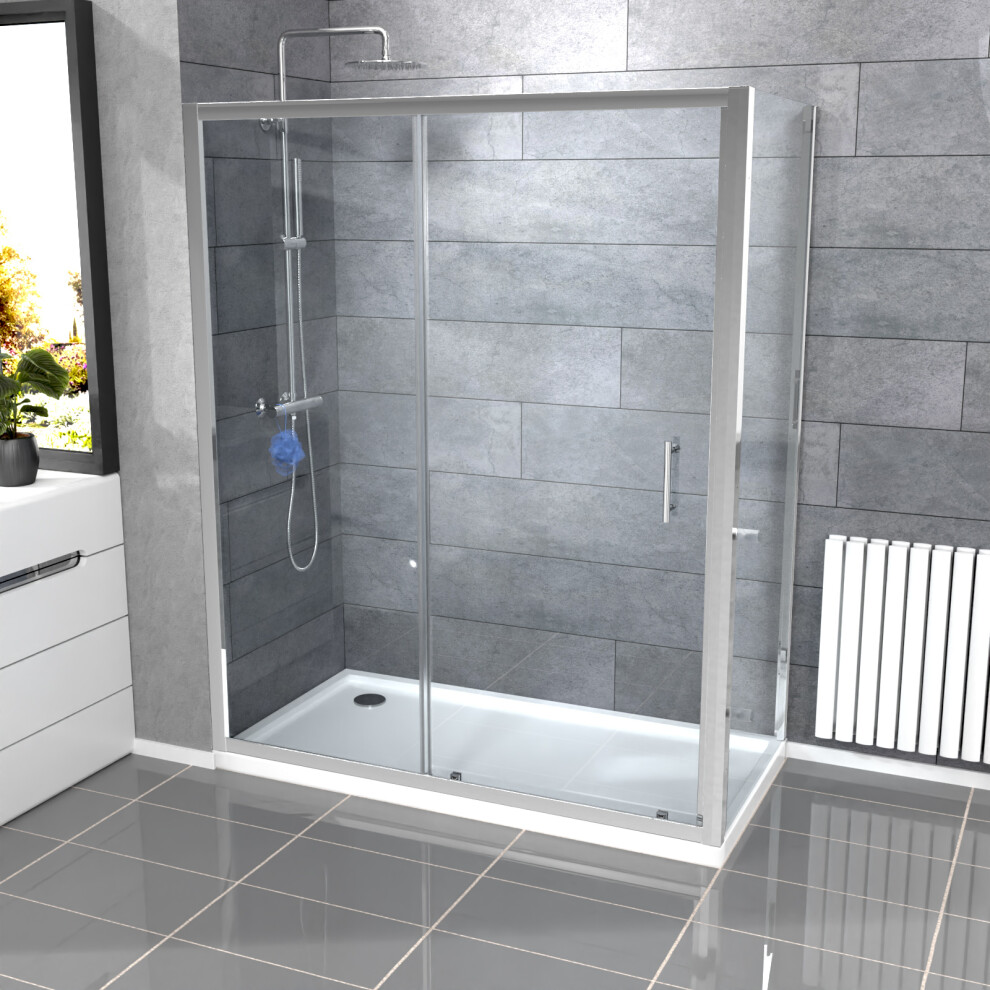 Nes Home 1600Mm Shower Sliding Door, 800Mm Glass Side Panel Screen & Tray 8274804532445