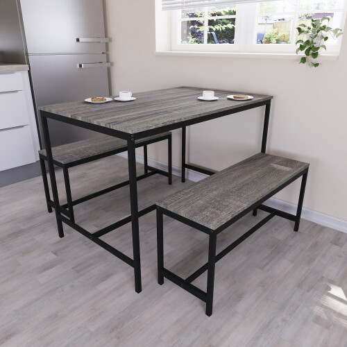 Vida Designs (Grey) Roslyn 4 Seat Home Dining Table & Stool Bench Set