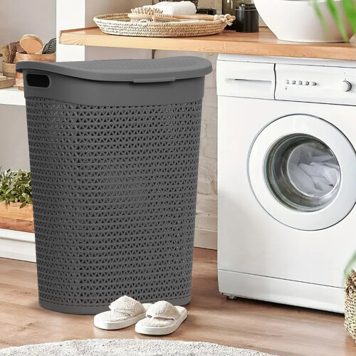 Daniel James (Grey) 60 Litre Plastic Laundry Basket with Lid & Handles