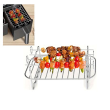 Rectangle Air Fryer Skewer Rack Grill With 4 Metal Kebab Skewers 20cm