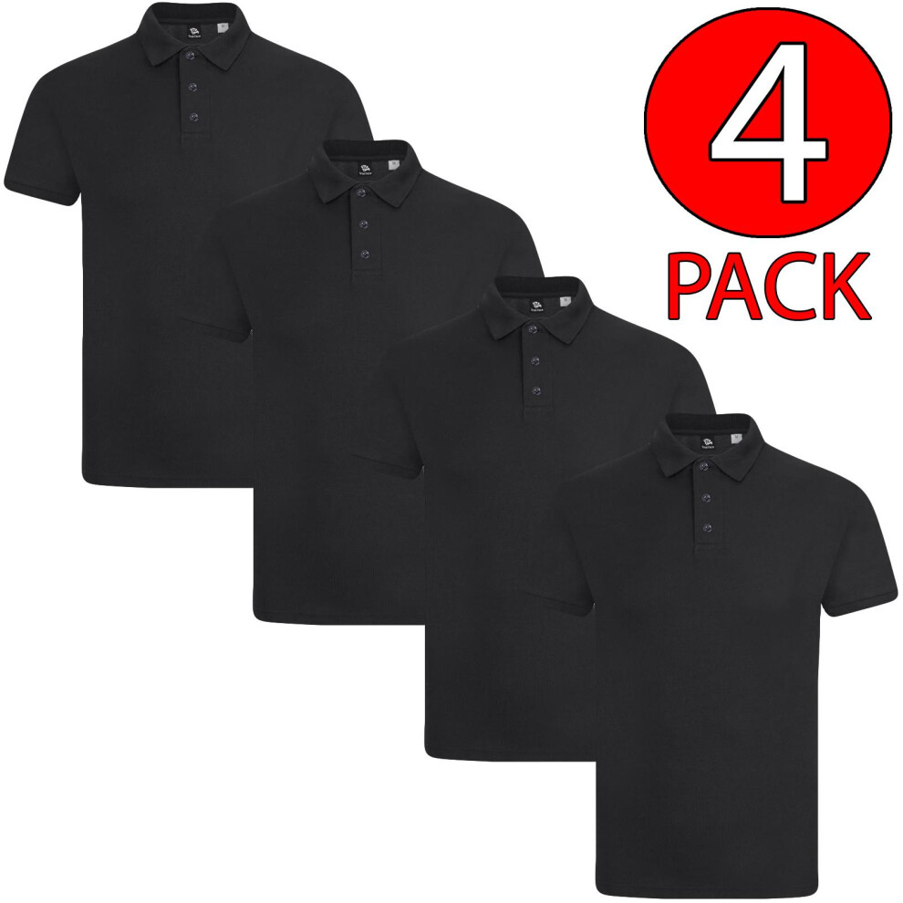 (Black - Plain, XL) Men Polo Tshirt 4Pack Shortsleeve Plain Casual Top