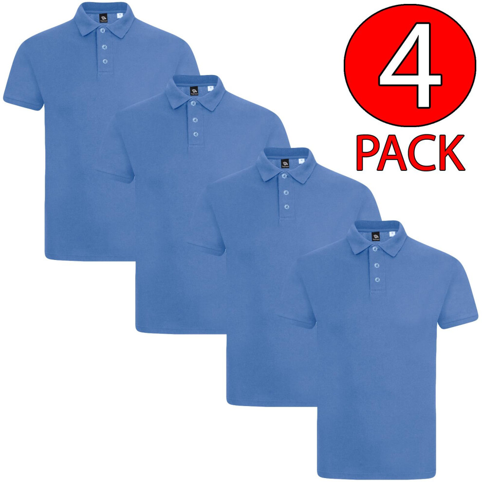 (Blue - Plain, 2XL) Men Polo Tshirt 4Pack Shortsleeve Plain Casual Top