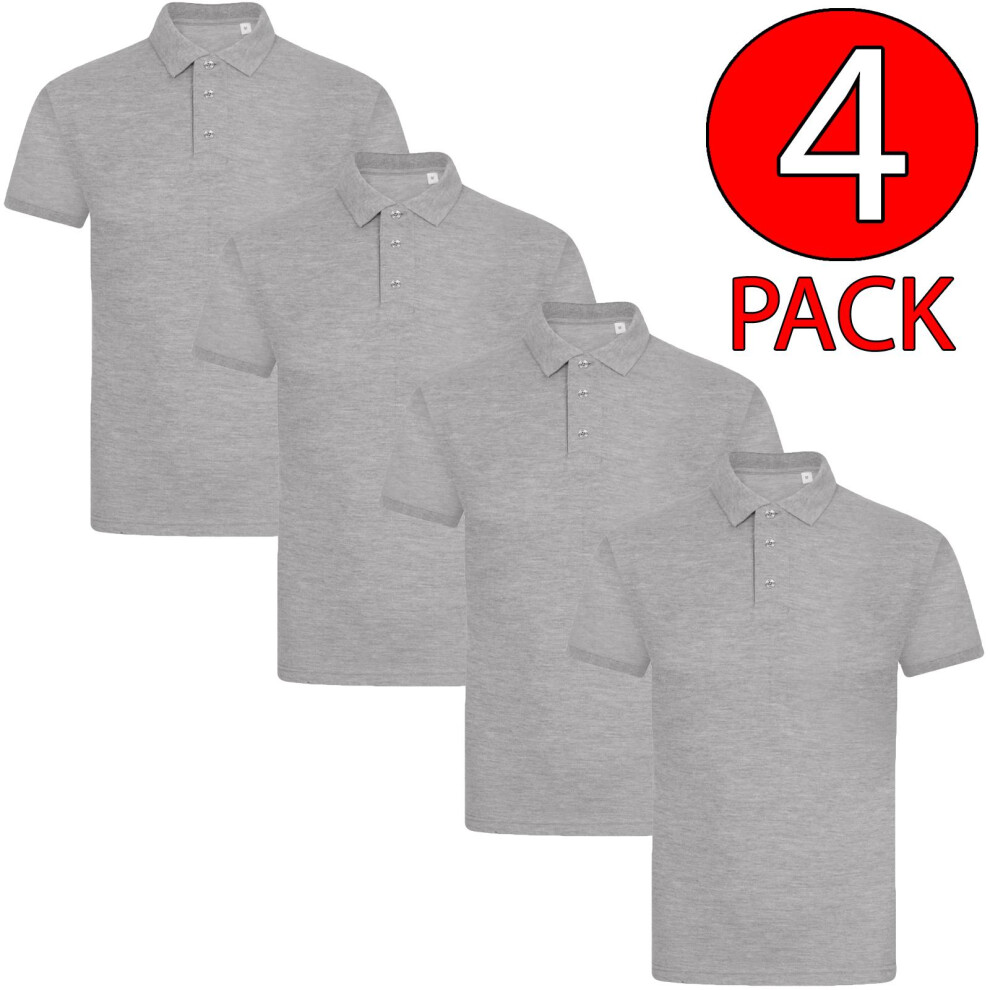 (Grey - Plain, 2XL) Men Polo Tshirt 4Pack Shortsleeve Plain Casual Top