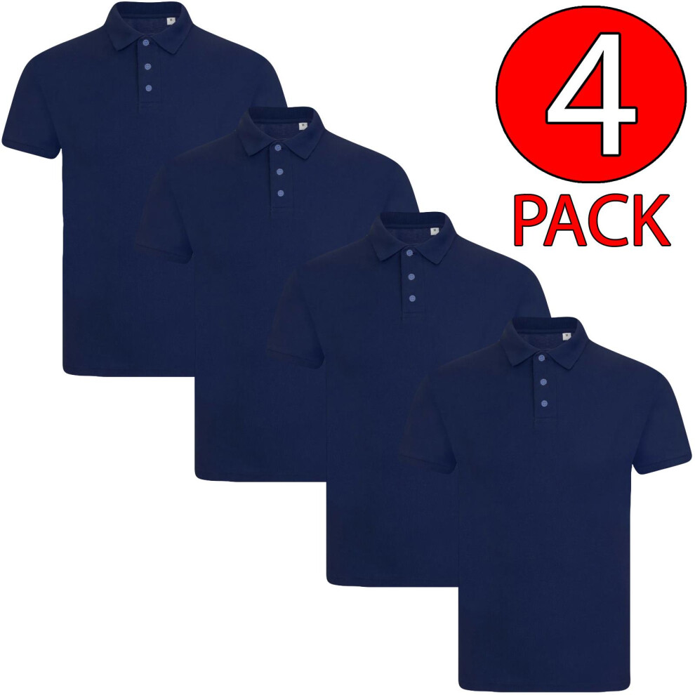 (Navy - Plain, 2XL) Men Polo Tshirt 4Pack Shortsleeve Plain Casual Top