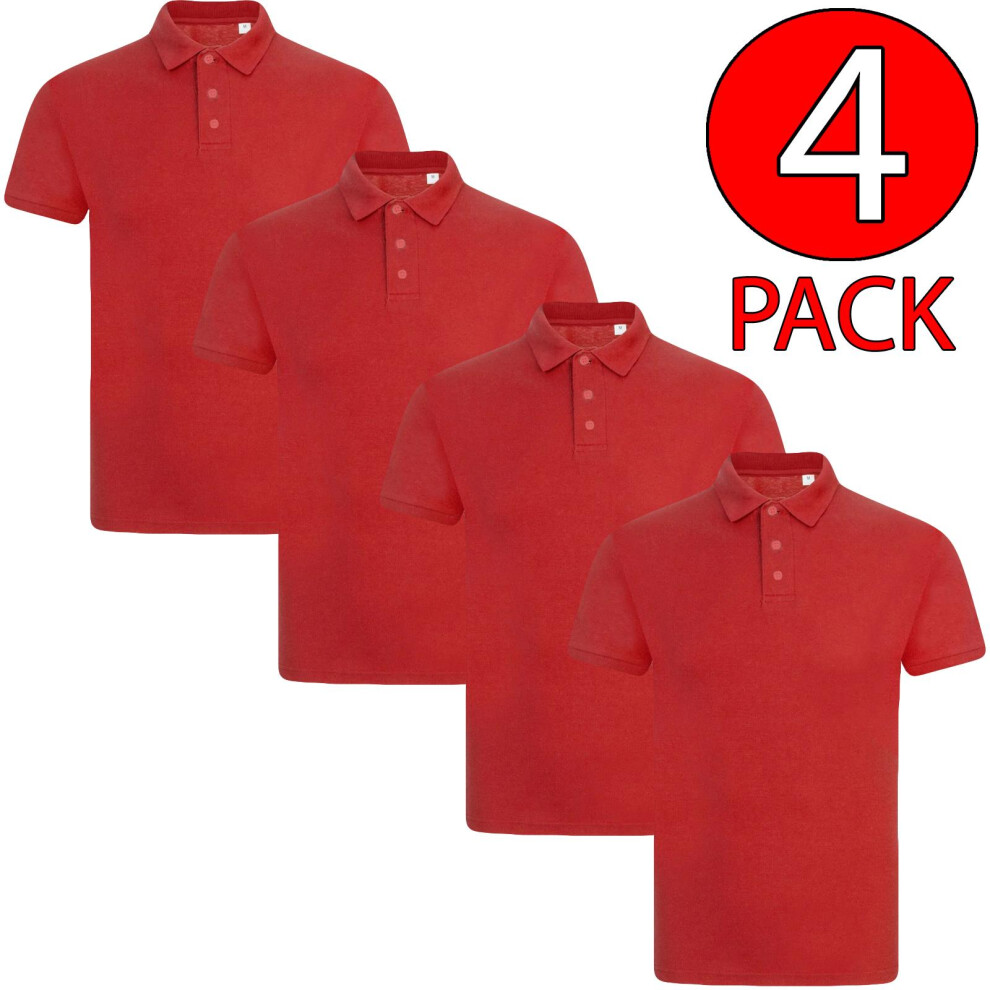 (Red - Plain, 2XL) Men Polo Tshirt 4Pack Shortsleeve Plain Casual Top