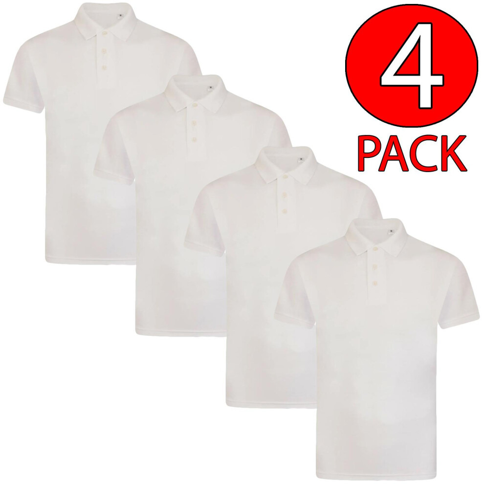 (White - Plain, S) Men Polo Tshirt 4Pack Shortsleeve Plain Casual Top