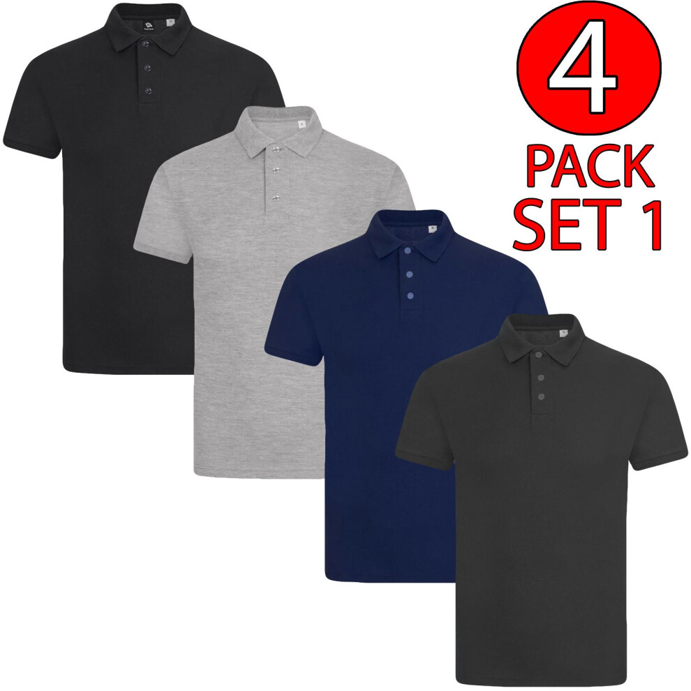 (Set 1 - Plain, S) Men Polo Tshirt 4Pack Shortsleeve Plain Casual Top