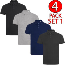 (Set 1 - Plain, 2XL) Men Polo Tshirt 4Pack Shortsleeve Plain Casual Top