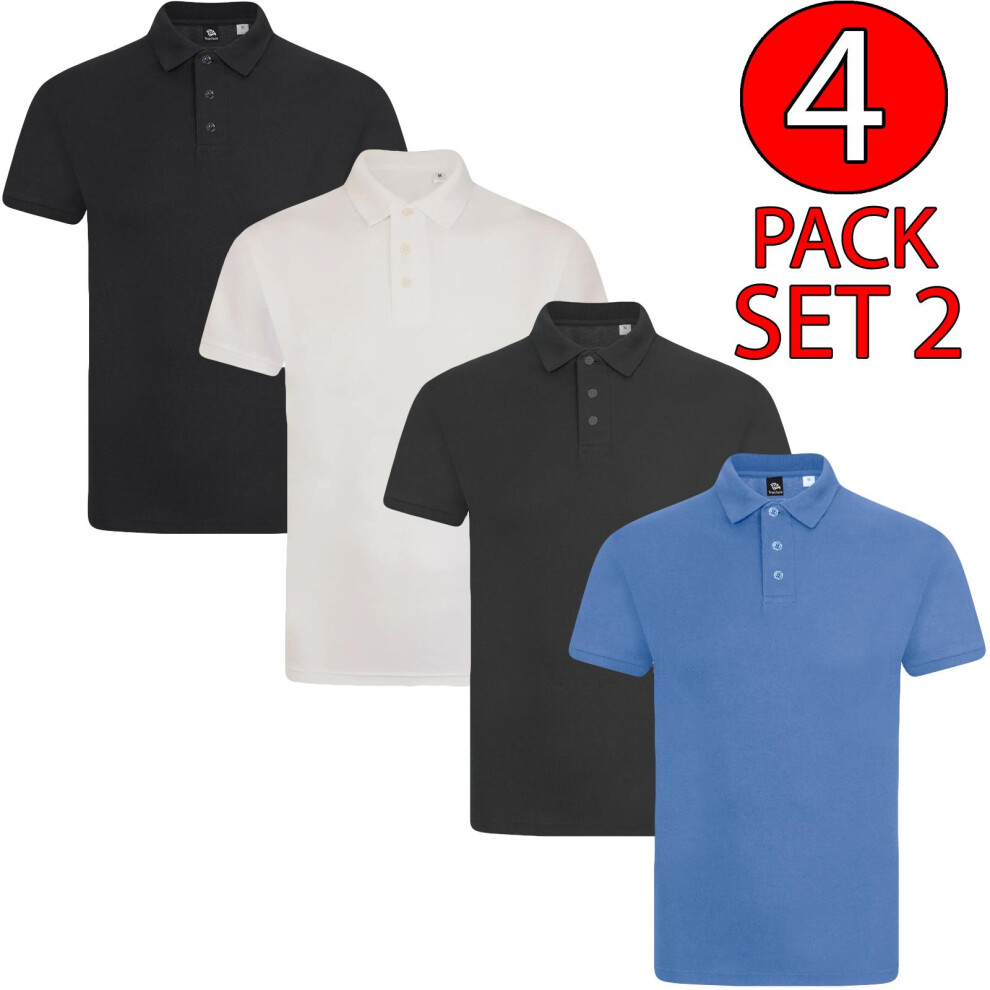 (Set 2 - Plain, L) Men Polo Tshirt 4Pack Shortsleeve Plain Casual Top