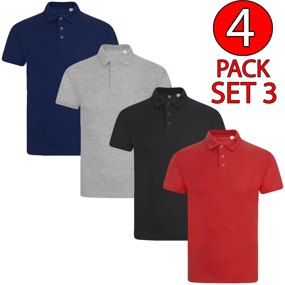 (Set 3 - Plain, S) Men Polo Tshirt 4Pack Shortsleeve Plain Casual Top