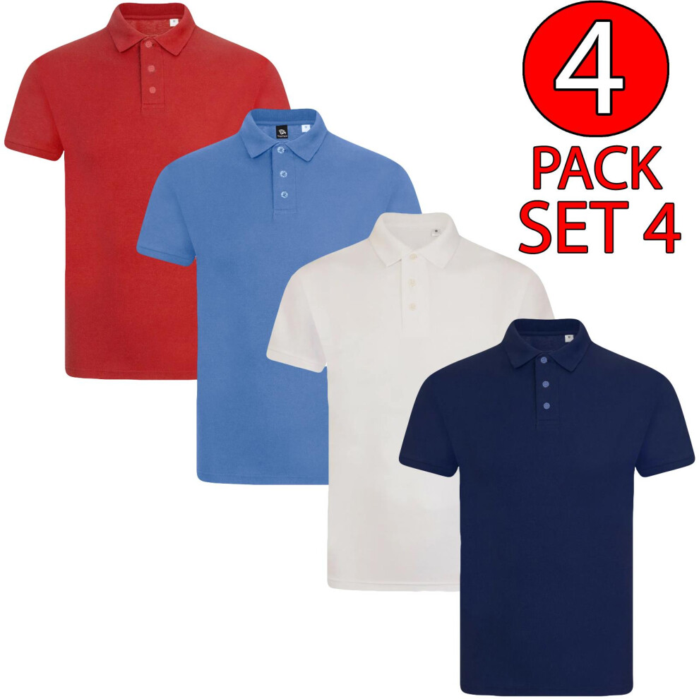 (Set 4 - Plain, L) Men Polo Tshirt 4Pack Shortsleeve Plain Casual Top