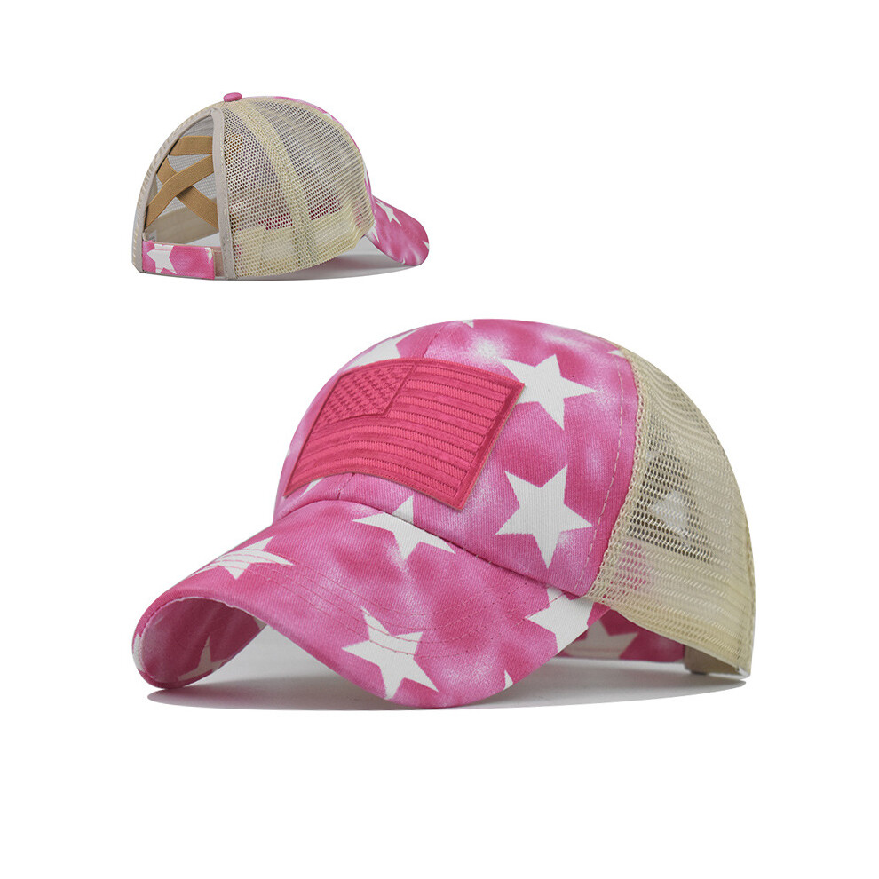 (Pink) Ponytail Hole Cap Five Pointed Star Baseball Cap Cotton Material Summer