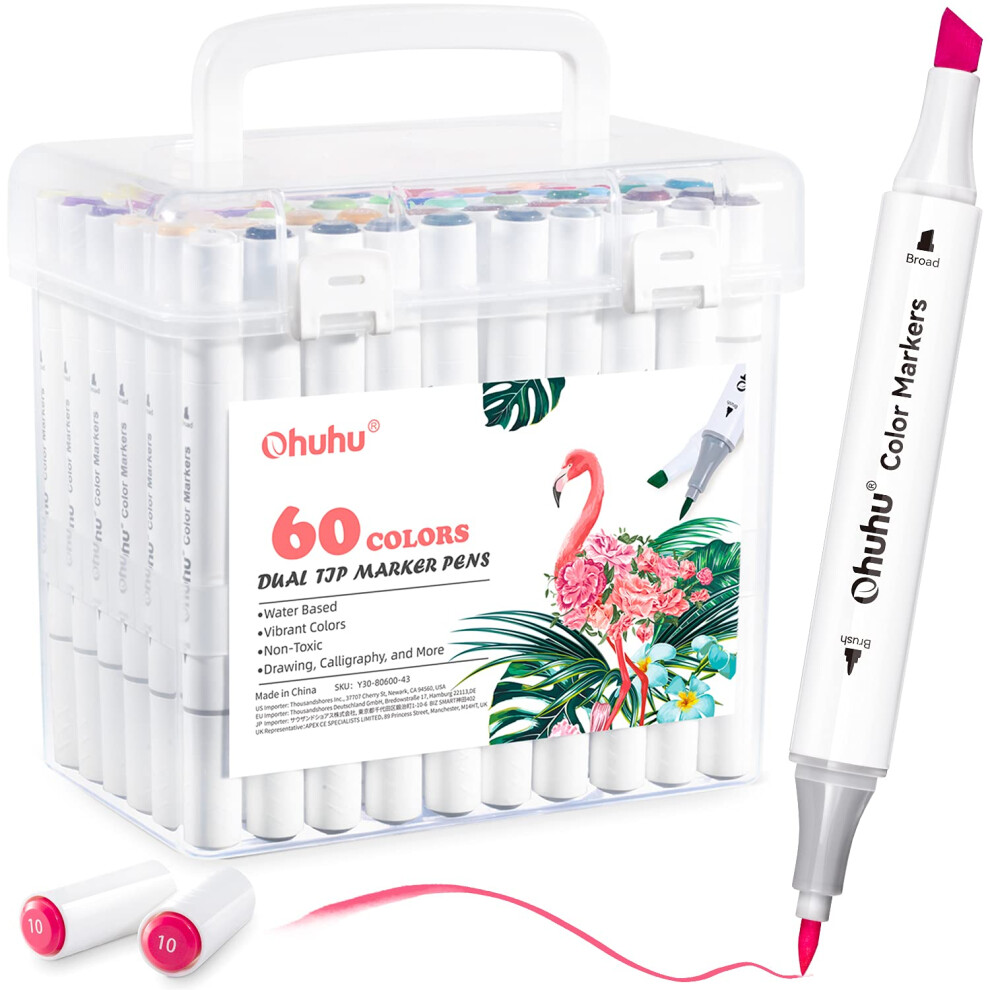 Markers 59+1 Colours, Water-Based Dual Tip Colouring Pens for Anime and Manga, Sketching, Drawing, Art Markers Set with 1 Colourless Blender and