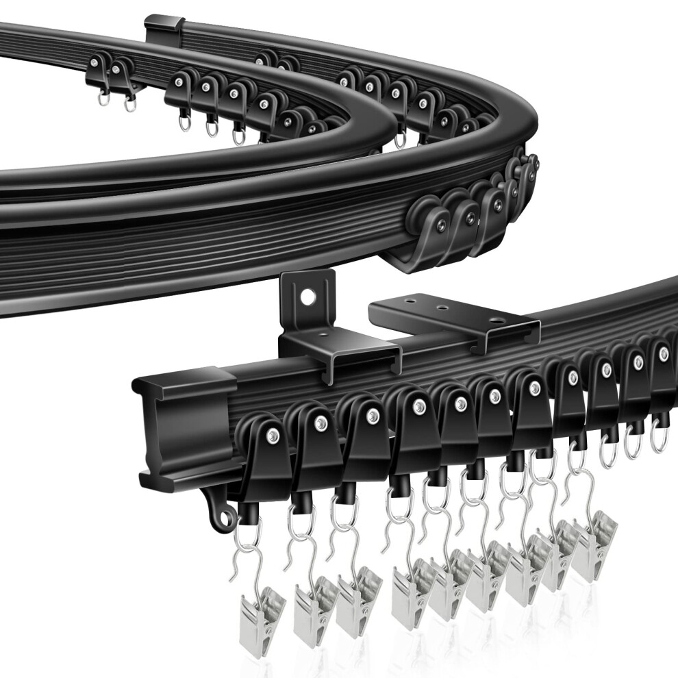 Curtain Track for Bay Windows Curtain Rail, 4.26m/14ft Flexible Bendable Ceiling Curtain Track, Black Plastic Wall Ceiling Mounted Curtain Tracks