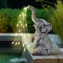 GIGALUMI 10.6-Inch Solar-Powered Water-Sprinkling Elephant Garden Statue with LED Lights, Cute Gift for Mum and Women