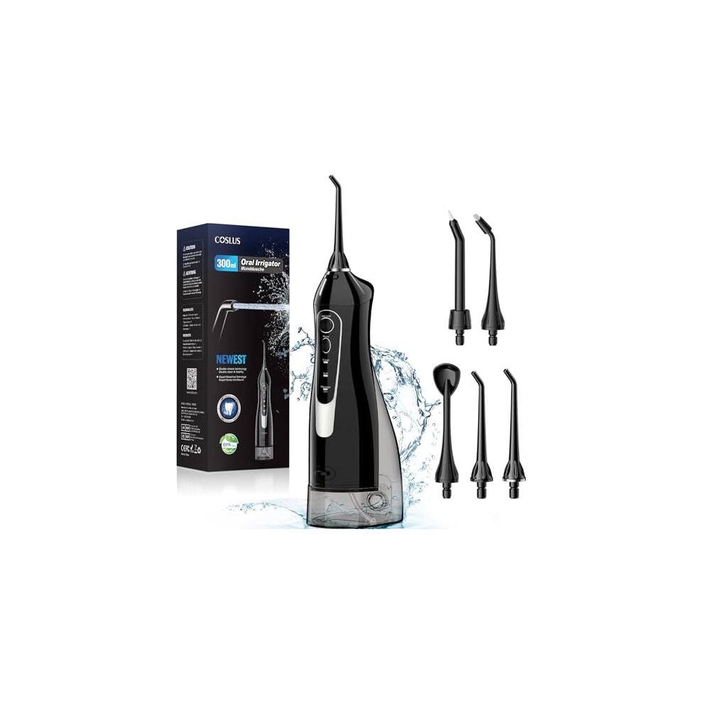 Water Dental Flosser for Teeth Cordless: COSLUS Portable Oral Irrigator 300ML 5 Jet Tips Rechargeable Tooth Flosser Teeth Braces Pick IPX7 Waterproof