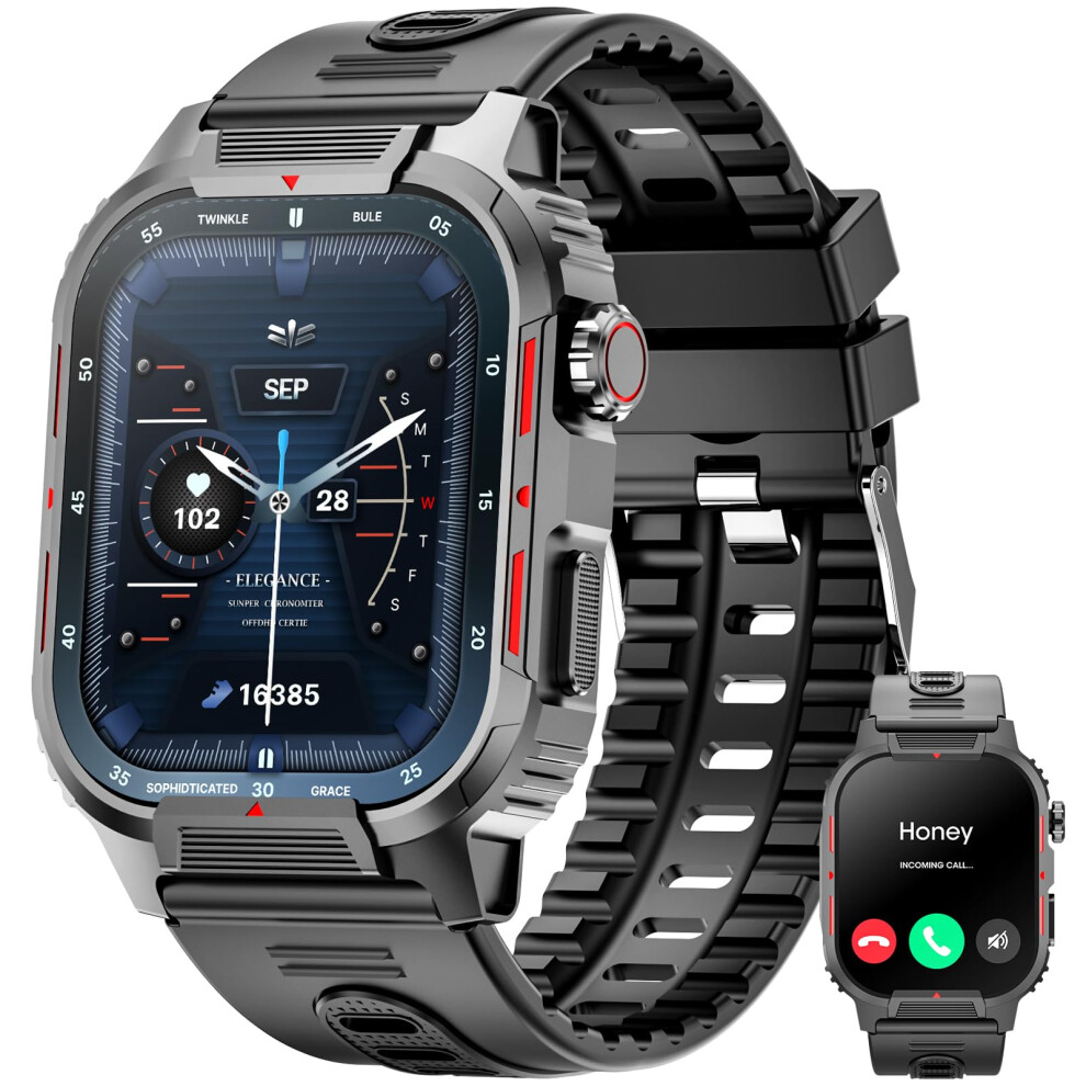 Military Smart Watches for Men Answer Make Calls 2.02 HD Large Screen Fitness Watch with Heart Rate Blood Oxygen Sleep Monitor Pedometer 123 Sports on OnBuy