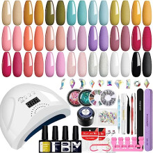 Gel Nail Polish Set, Phoenixy 42 Effect Gel Nail Starter Kit with Nail Lamp Kit Complete 8ml 21 Colours Varnish Gel Polish Full Set Professional Salon