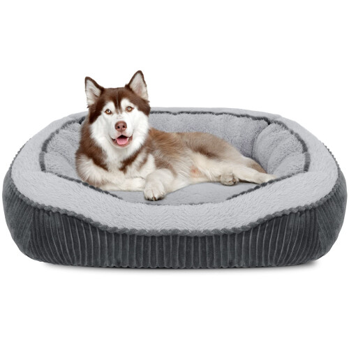 Large Dog Bed Washable 76x61cm Super Soft Cosy Dog Beds Grey Pet Bed Premium Grey Rectangle Puppy Bed for Small Medium Large Dogs Ideal for on OnBuy