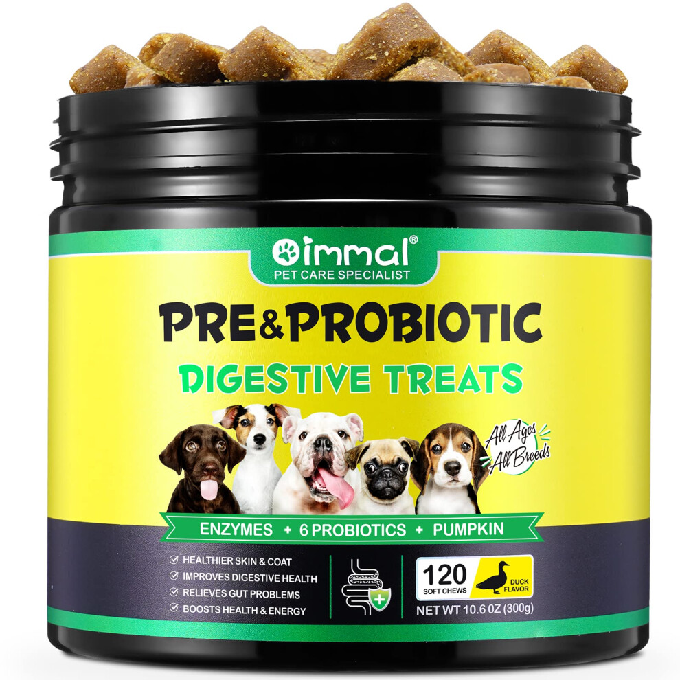 Probiotics for Dogs, Dog Digestive Health Gut,120 Probiotic Chews with Digestive Enzymes for Immune Bowel Support, Gut Flora, Allergy Itch Relief,