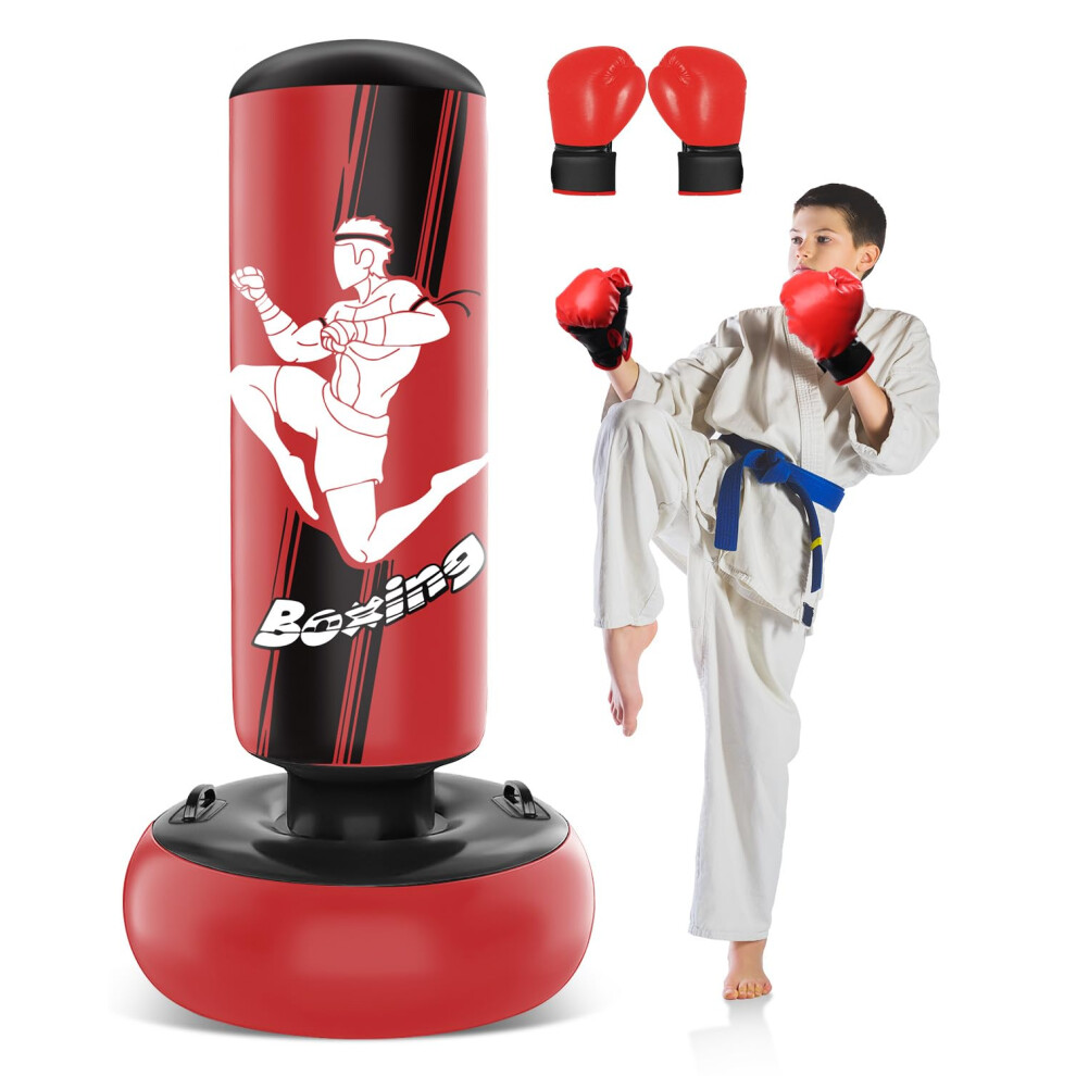 Boxing Bag 165cm Inflatable Kids Punch Bag with Boxing Gloves for Practicing MMA Karate Taekwondo and to Relieve Pent Up Energy(Red)