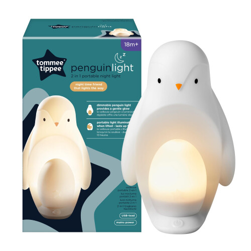 Tommee Tippee 2-in-1 Portable Penguin Nursery Night light with Portable Egg Light, Adjustable Brightness, USB-Powered 1