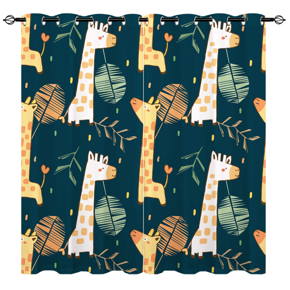 Yuanzu Giraffe Curtains - Kids Palm Leaves Tropical Plant Jungle Safari Animals Print Pattern Eyelet Blackout Room Darkening Window Drapes For Boys Anhope