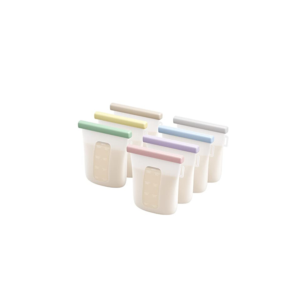 7 Pcs Silicone Breastmilk Storage Bags Reusable, Double Leak-Proof Breastmilk Freezer Bags, Bpa Free 8Oz/240Ml Self-Standing Milk Bags For Nuliie