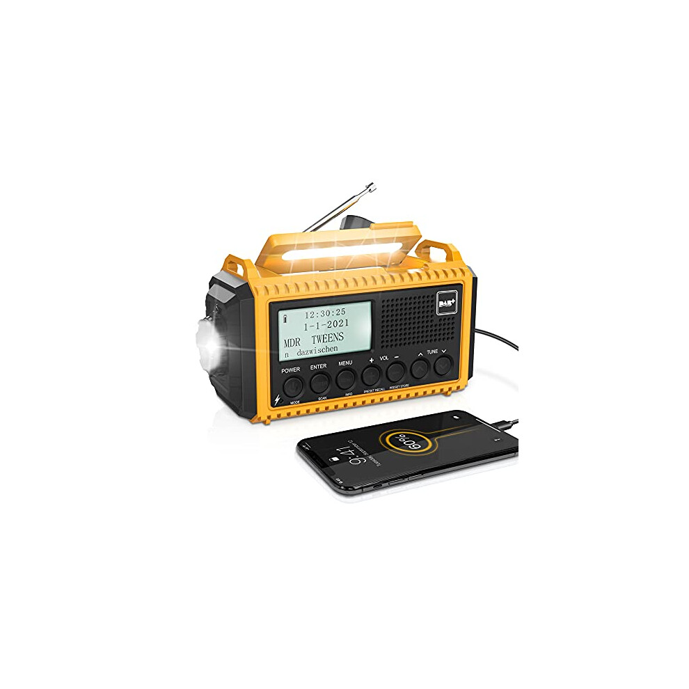 Rocam Wind Up Radio, Dab+/Dab/Fm 5000Mah Solar Radio With Lcd Display, Hand Crank Radio With Usb Port, Rechargeable Radio For Outdoors, Emergency Radio