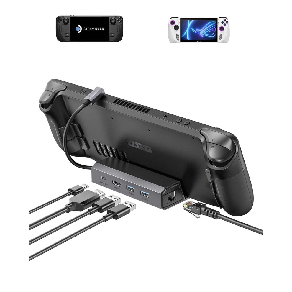 5-in-1 Docking Station Compatible with Steam Deck/OLED/ROG Ally/Lenovo Legion Go/MSI Claw, Steam Deck Dock with HDMI 2.0 4K@60Hz, 100Mbps Ethernet,