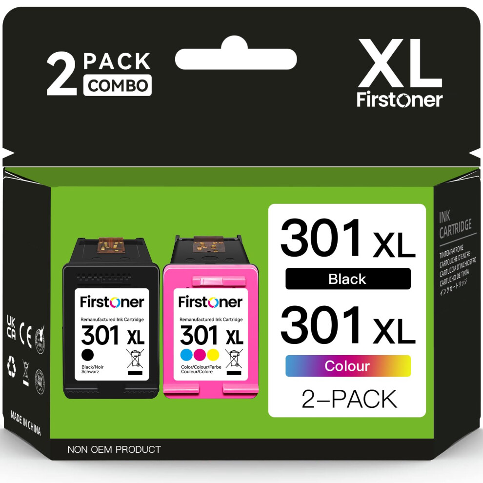 301XL Ink Cartridges Combo Pack, 301 Ink Cartridges Black and Colour Remanufactured for HP 301 Ink Cartridges for Deskjet 1514 2542 2540 3050a Envy