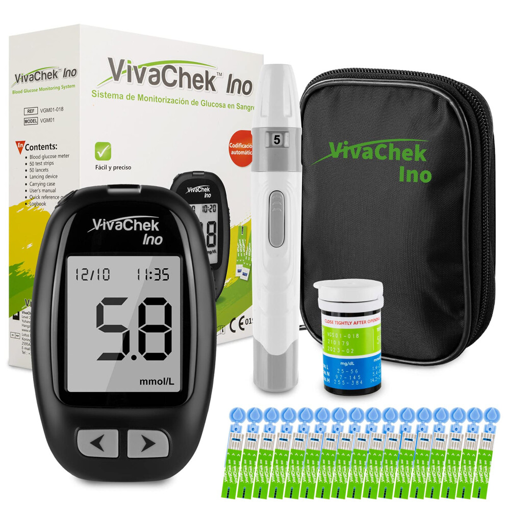 Blood Glucose Monitor Meter, Diabetes Test Kit [2022 Upgrade VivaChek Ino] MicroUSB Data Transmission, 900 Memories, 5 Test Reminders, Hypo and Ketone