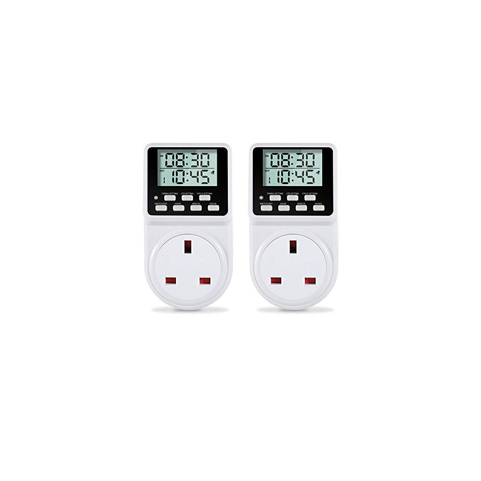24 Hour Digital Electric Timer Plug Socket UK with On-Off Repeat Cycle Timer, Daily Program and Countdown for Lights and Home Appliances, 13A / 240V