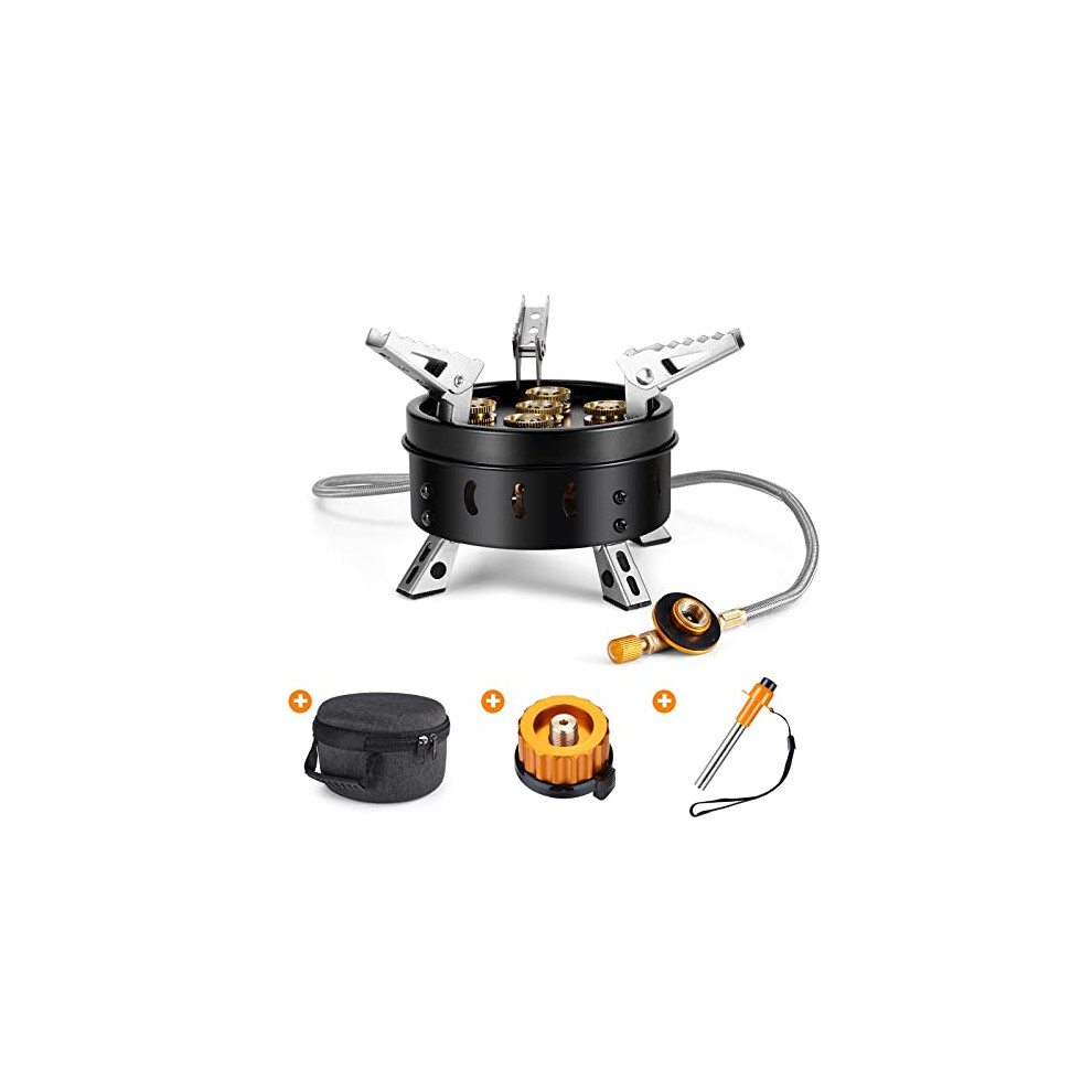 11000W Camping Gas Stove Burner Adjustable Ultralight Big Fire Backpacking Stove Windproof Camp Portable Propane Gas Stove for Camping Hiking Backpack