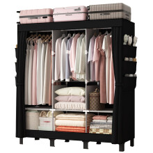 Canvas Wardrobe 172 * 130 * 45cm, Wardrobes for Bedroom, New Base Design Fabric Bedroom Wardrobes with 2 Hanging Rails and 18 Side Bags, Fabric Closet