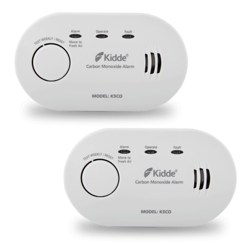 KIDDE 2 Pack Kidde 5CO Carbon Monoxide Alarm, Ten Year Alarm Sensor Life, AA Battery Powered (Replaceable)