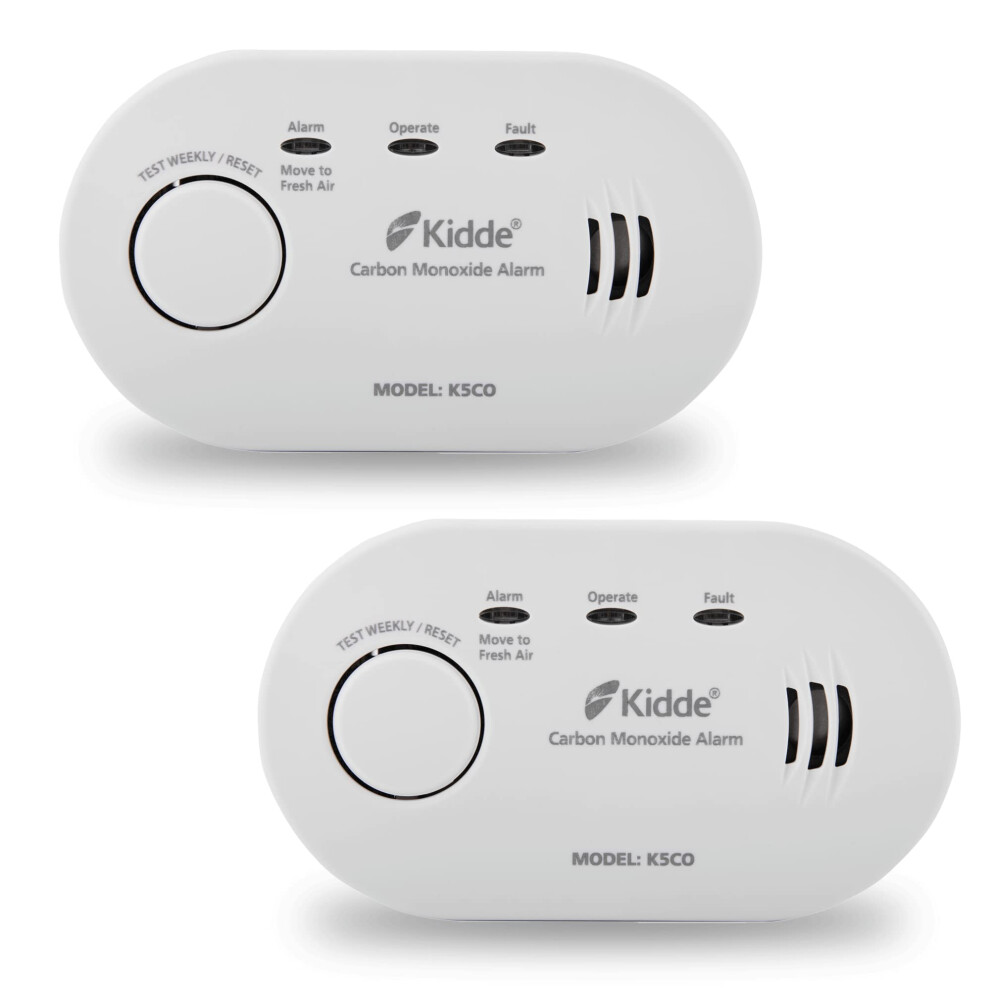 2 Pack Kidde 5CO Carbon Monoxide Alarm, Ten Year Alarm Sensor Life, AA Battery Powered (Replaceable)