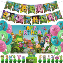 (33Pcs Set 1) Monster Concert Themed Birthday Party Decorations Hanging Flag Banner Balloon Set