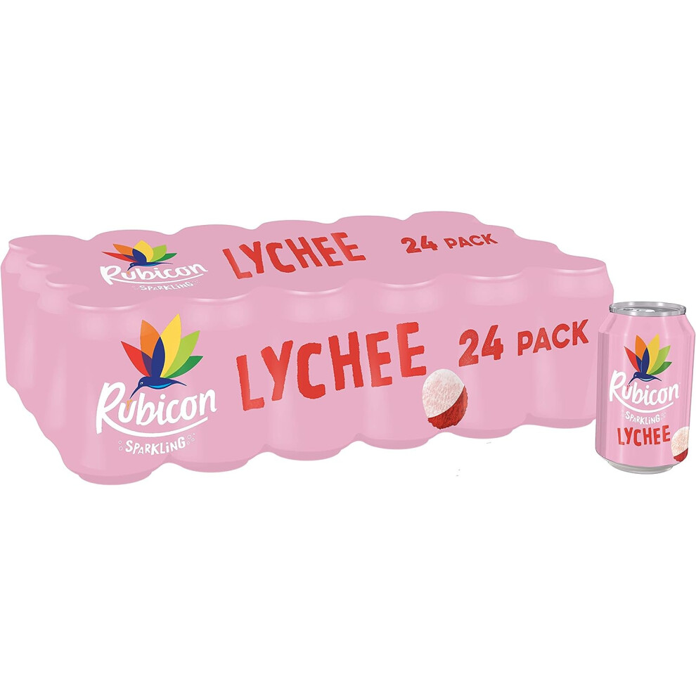 Rubicon 24 Pack Sparkling Lychee Flavoured Fizzy Drink with Real Fruit Juice, Handpicked Fruits for a Temptingly Intense Taste 24 x 330ml Cans