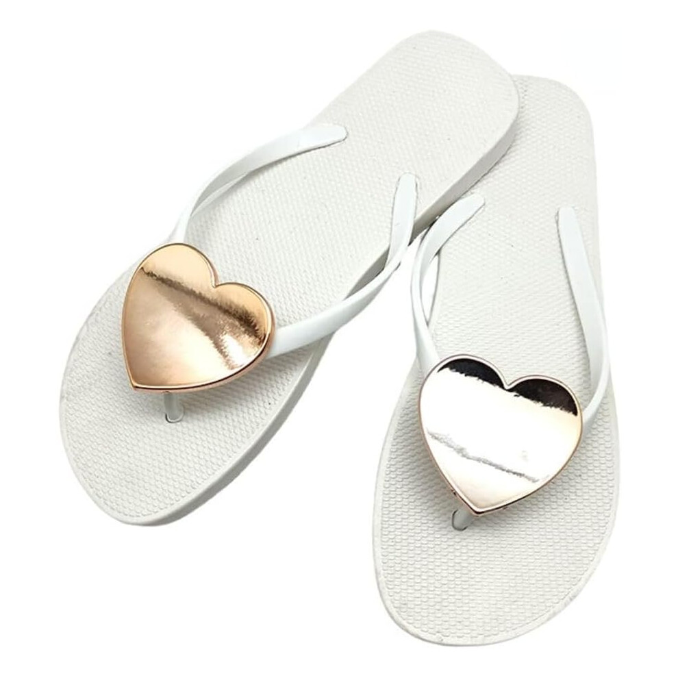 (6-7, White) Cute Heart Flip Flops Summer Shoes for Women Beach Sandals for Daily Beach Pool Women Slip On Flat Sandals