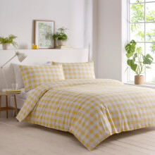 (Super King, Yellow) Gingham Duvet Cover Set Bedding Quilt Cover Bed Set Check Pink Blue Yellow