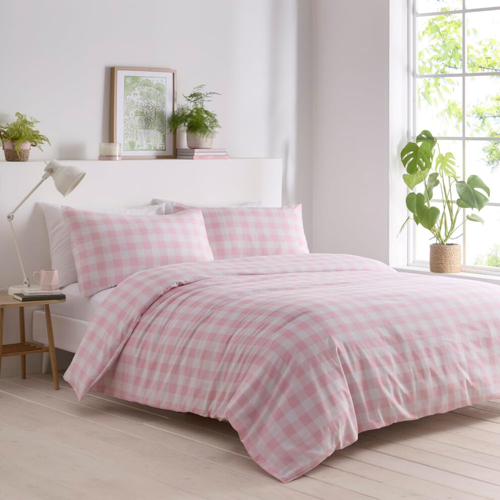 (Double, Pink) Gingham Duvet Cover Set Bedding Quilt Cover Bed Set Check Pink Blue Yellow