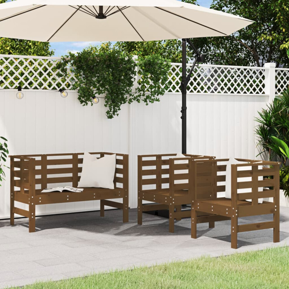 vidaXL 3 Piece Garden Lounge Set Honey Brown Solid Wood Pine