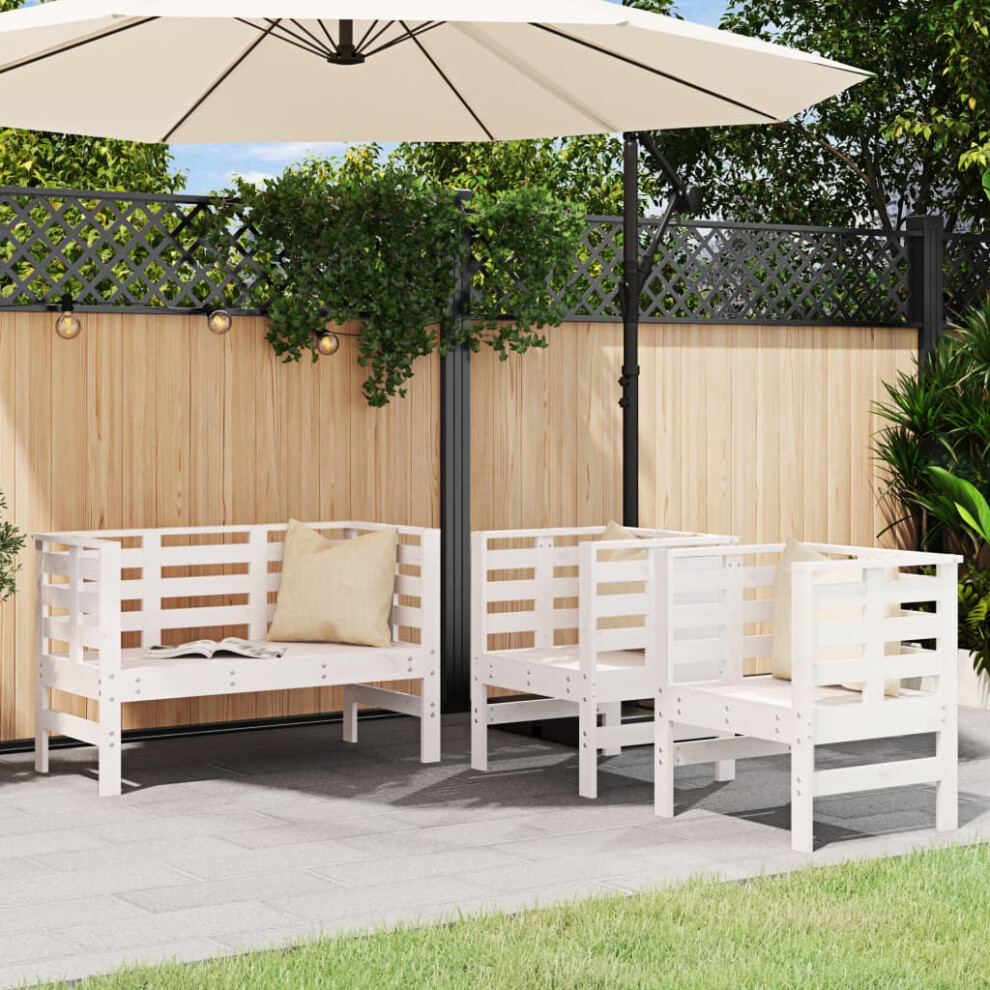 vidaXL 3 Piece Garden Lounge Set White Solid Wood Pine