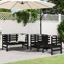 vidaXL Garden Lounge Set 3 Piece Outdoor Lounge Set Black Solid Wood Pine